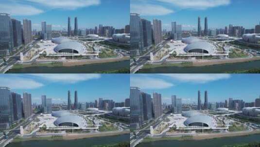 杭州奥体博览城运动场馆航拍高清在线视频素材下载