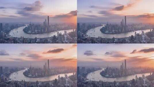 上海外滩日出清晨航拍延时高清在线视频素材下载