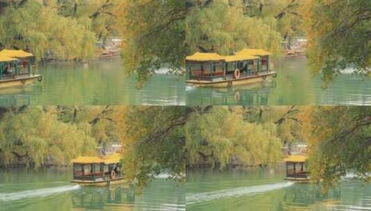 北京颐和园湖划船秋景高清在线视频素材下载
