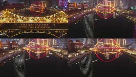天津海河解放桥夜景延时高清在线视频素材下载