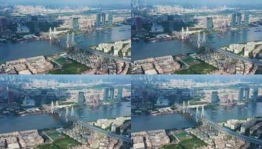 广州番禺洛溪大桥蓝天航拍-1高清在线视频素材下载