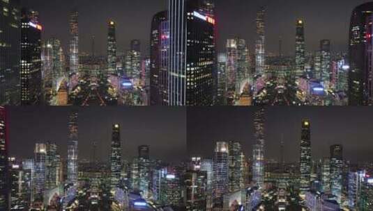 珠江新城广州塔夜景航拍高清在线视频素材下载