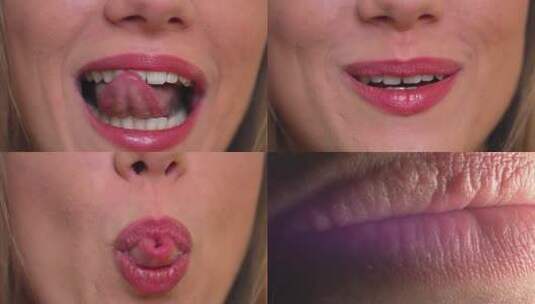 年轻女子舔嘴唇模特性感接吻唇部高清在线视频素材下载