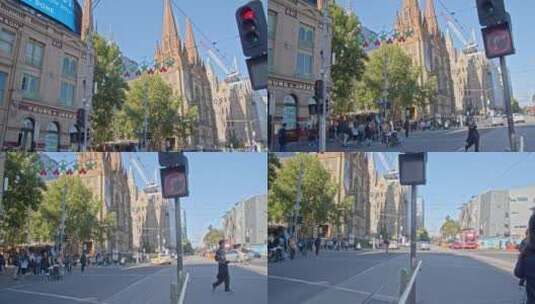 澳大利亚墨尔本街道街景交通教堂高清在线视频素材下载