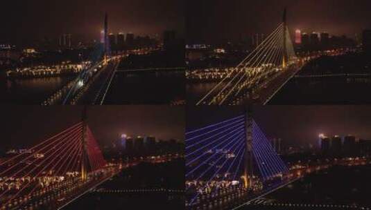 无锡蓉湖大桥灯光夜景航拍高清在线视频素材下载