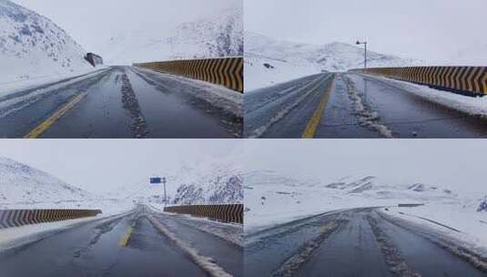雪天 大雾 行车 冰雪路面 白茫茫 公路 山路高清在线视频素材下载