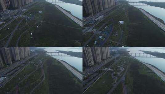 武汉洪山江滩公园绿地航拍高清在线视频素材下载