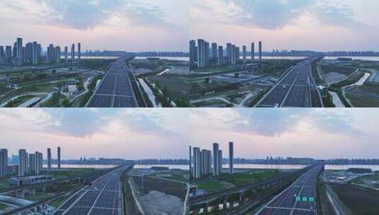 夕阳下城市高架高速公路高清在线视频素材下载