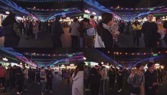中国哈尔滨师大夜市夜景高清在线视频素材下载