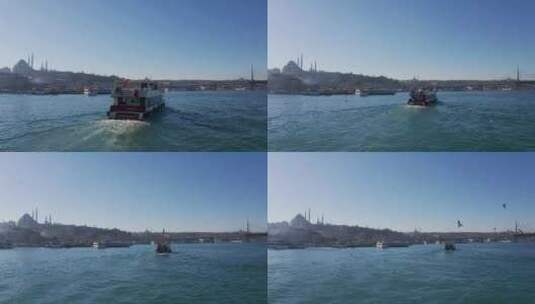 伊斯坦布尔博斯普鲁斯海峡和船高清在线视频素材下载