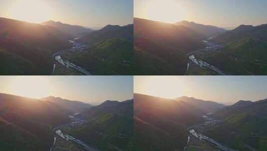 杭州富阳山川河流日出日落航拍高清在线视频素材下载