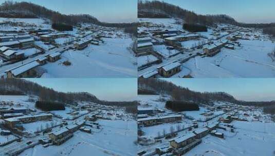 冬季长白山抚松县锦江木屋村航拍风光高清在线视频素材下载