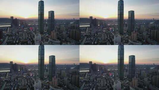 湖南长沙ifs国金中心城市日落夕阳4k航拍高清在线视频素材下载