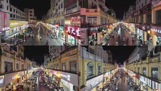 北流市步行街夜景航拍高清在线视频素材下载