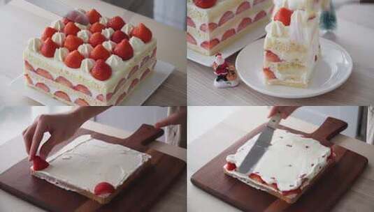 草莓蛋糕 草莓 烘焙 奶油蛋糕 蛋糕制作高清在线视频素材下载