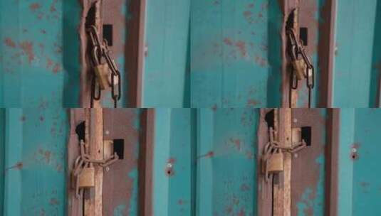 一扇生锈的门和锁高清在线视频素材下载
