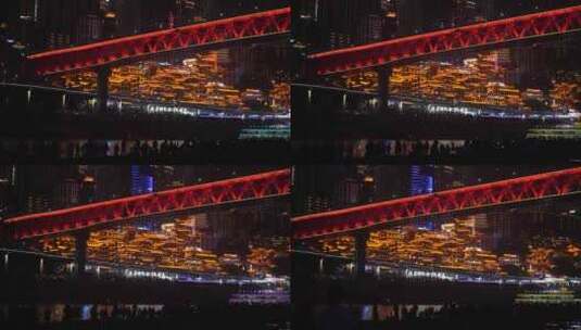 重庆嘉陵江洪崖洞夜景游客江边拍照打卡游玩高清在线视频素材下载