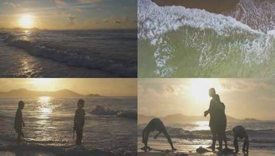 美女 自拍 大海 海边沙滩 日出高清在线视频素材下载
