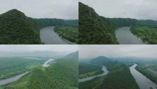 大江大河绰尔河河湾航拍视频高清在线视频素材下载