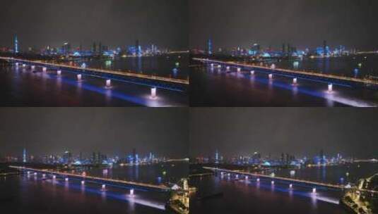 武汉长江大桥夜景航拍长江夜景城市建筑风光高清在线视频素材下载