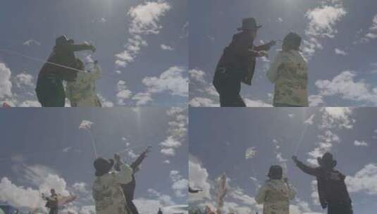 西藏户外放风筝高清在线视频素材下载