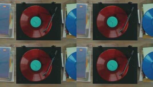 彩色复古乙烯基在唱片机上播放高清在线视频素材下载