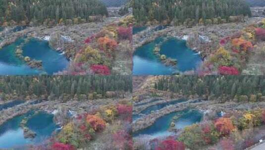 四川九寨沟彩林秋景和蓝色海子高清在线视频素材下载