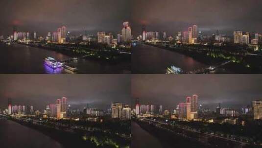 航拍湖北武汉江岸区滨江城市风光夜景高清在线视频素材下载