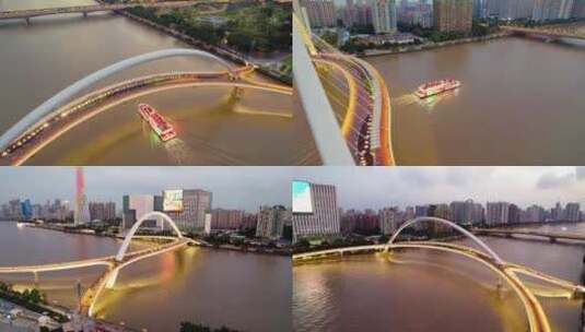 广州海珠_海心桥_海心桥航拍合集高清在线视频素材下载