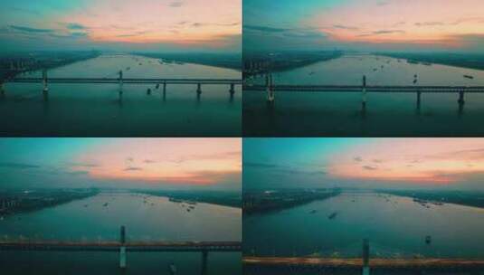 芜湖长江大桥一桥黄昏航拍延时摄影高清在线视频素材下载