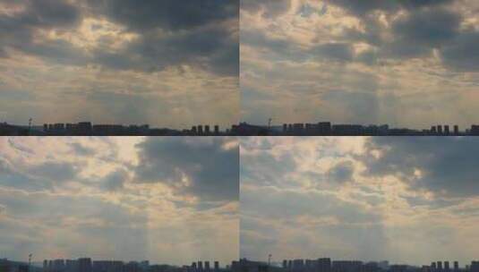 城市天空阳光穿过云层丁达尔光高清在线视频素材下载