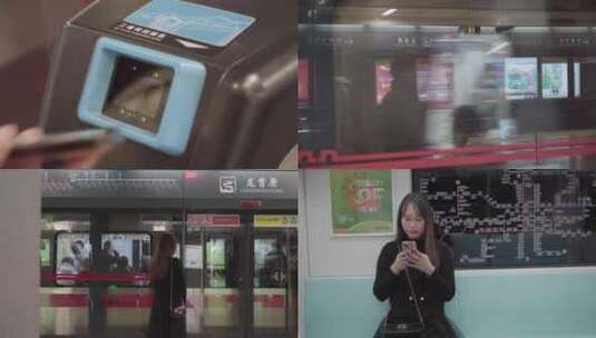 上下班美女等地铁4K人流轨道交通高清在线视频素材下载