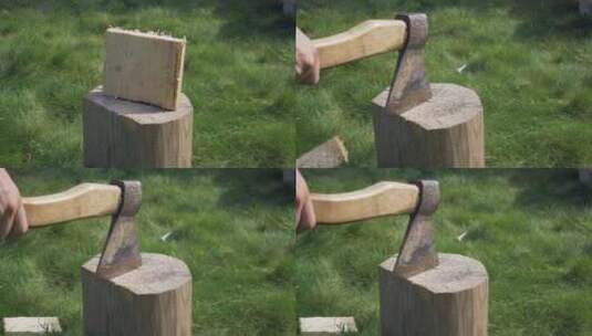 斧头劈木头高清在线视频素材下载