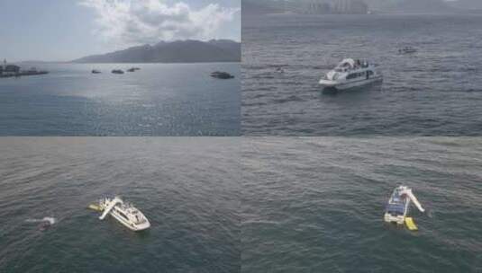 【4K】游艇和摩托艇在海洋上玩乐冲浪航拍高清在线视频素材下载