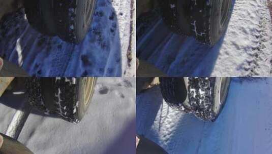 谷物卡车上的双轮穿过白雪皑皑的农场高清在线视频素材下载