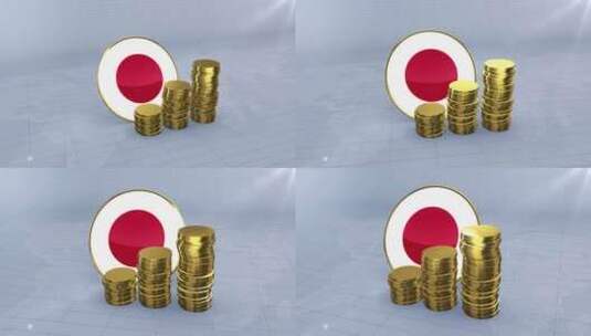 日本国旗与普通金币塔高清在线视频素材下载