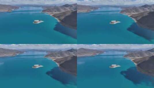 羊湖心形岛航拍高清在线视频素材下载