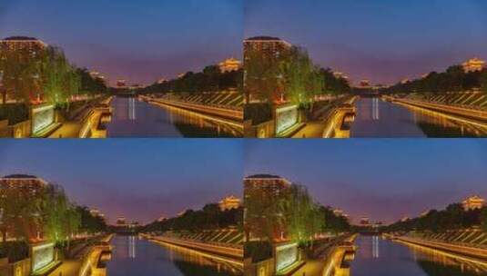 西安护城河夜景延时摄影高清在线视频素材下载