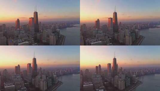 芝加哥黄金海岸与湖岸大道的鸟瞰图高清在线视频素材下载