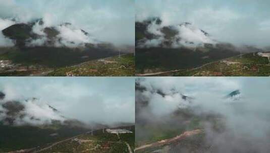 云南香格里拉尼西藏族村庄云海云雾高清在线视频素材下载