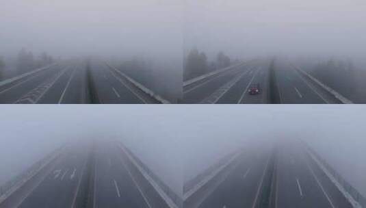 大雾浓雾天气下的高速路能见度低高清在线视频素材下载