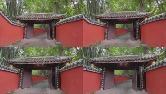 成都杜甫草堂红墙竹林下雨天中式园林高清在线视频素材下载