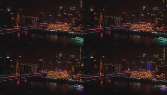 重庆洪崖洞网红地址居民楼夜景高空航拍高清在线视频素材下载
