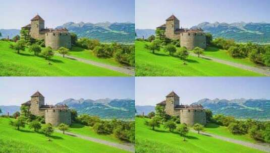 延时瓦杜兹城堡与城市景观高清在线视频素材下载