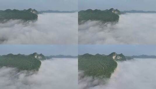 贵州清镇羊皮洞瀑布景区云海航拍高清在线视频素材下载