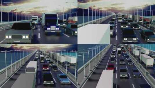 跨海大桥车辆3d渲染高清在线视频素材下载