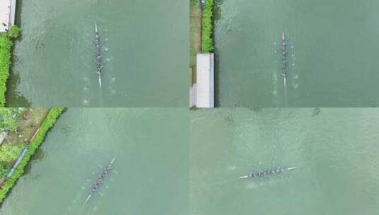 深圳南山大沙河赛艇水上运动比赛航拍高清在线视频素材下载