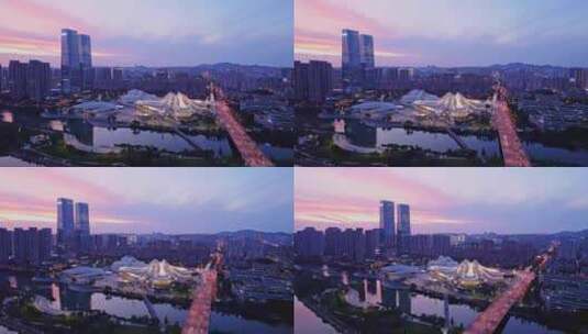 中国长沙梅溪湖公园夜景航拍高清在线视频素材下载