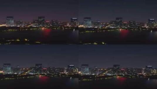 竖版航拍安徽合肥天鹅湖夜景高清在线视频素材下载