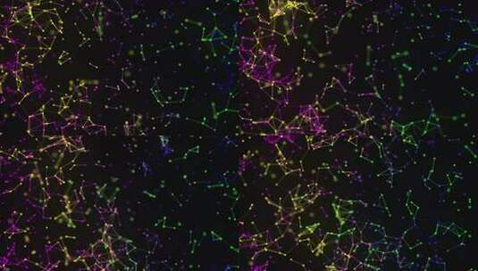 多色点和线在模糊的黑色背景上连接高清在线视频素材下载